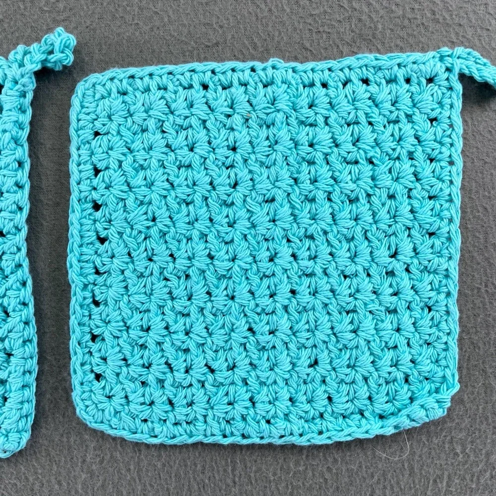 Handmade Crochet Pot Holders Turquoise Cotton Hot Pads Set of 2 Cottagecore Boho